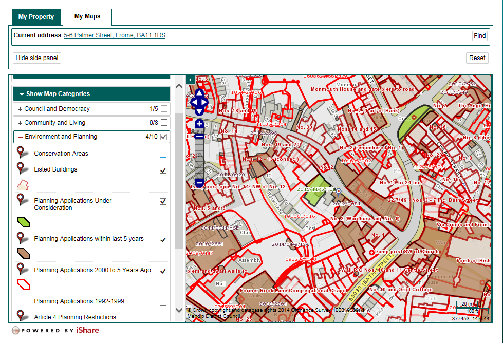 screenshot of Mendip council's planning map