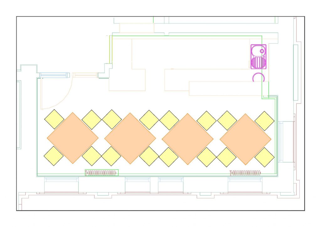 Plan of room layout in Frome Town Hall.