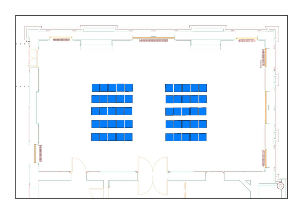 Council Chamber example layout with 50 chairs - theatre