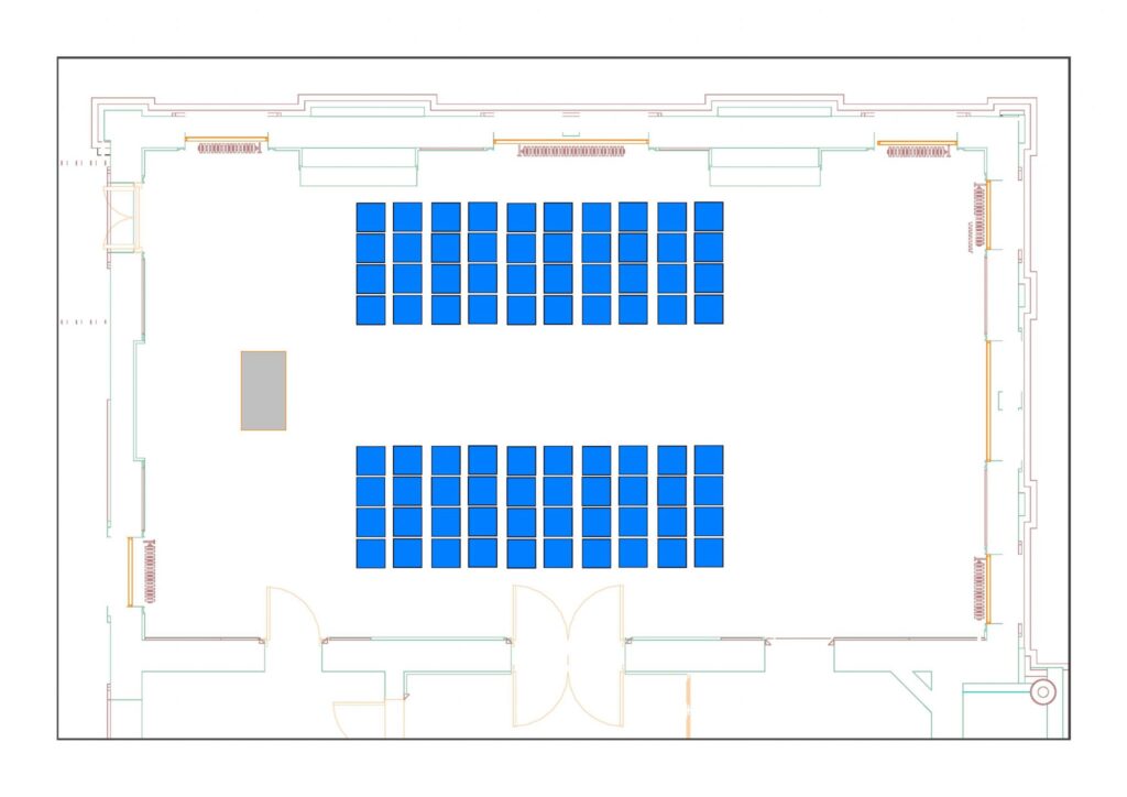 Council Chamber example layout with 80 chairs 1 table - theatre