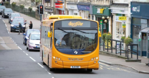 Bus travelling through Frome town centre