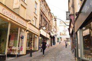 Photo of shopper in Stony Street, Frome.