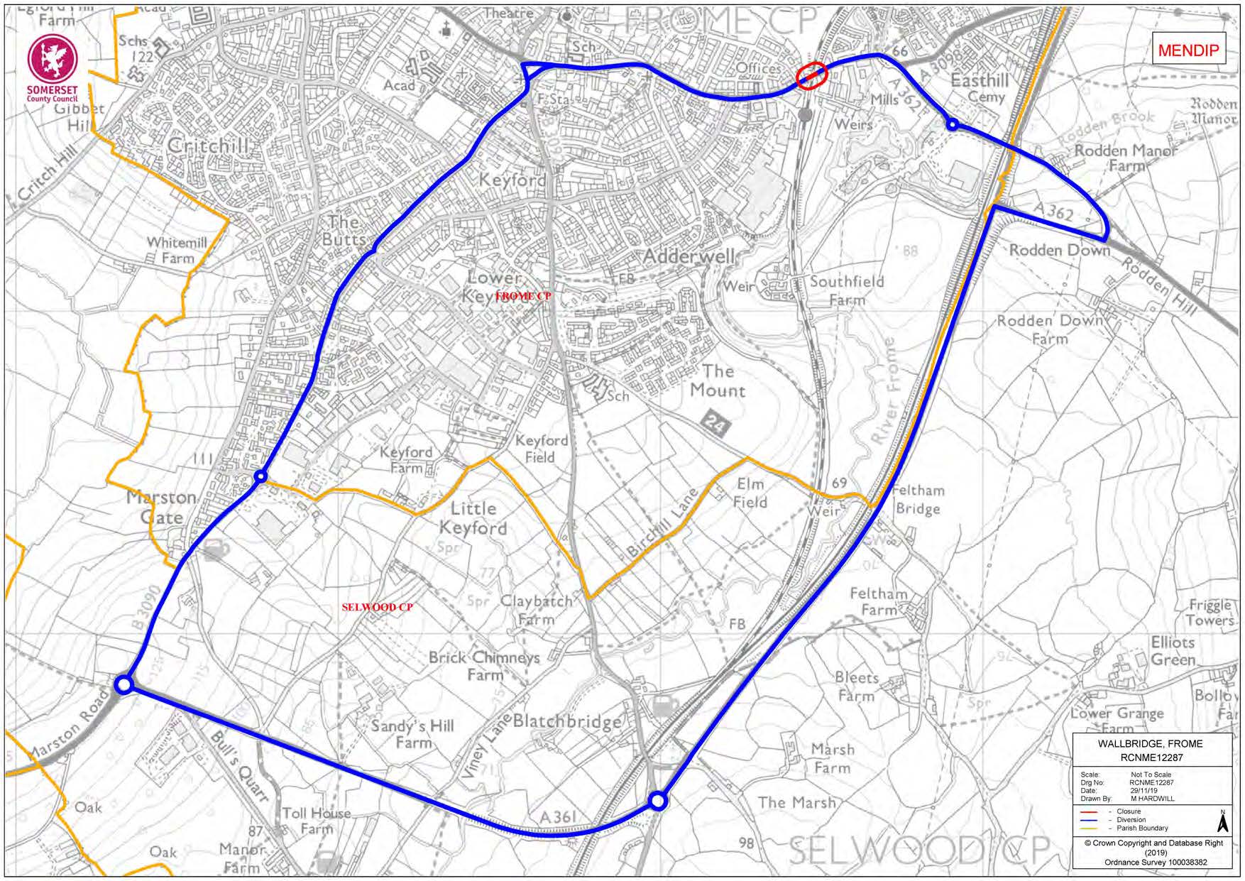 Map of temporary closure of Wallbridge Road