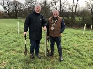 Mayor Mark Dorrington and Town Clerk Paul Wynne at tree planting event