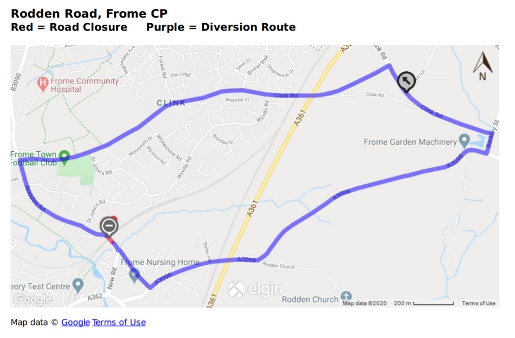 Map showing road closure