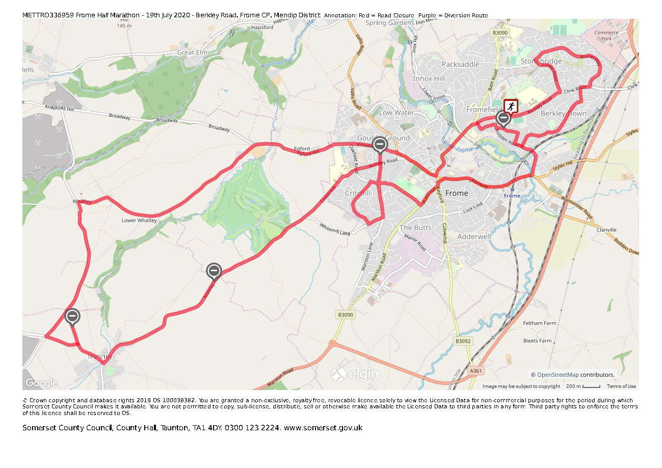 Map of Frome Half Marathon route