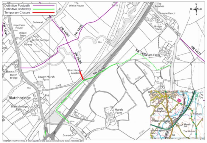 Map of Budge Lane footpath closure