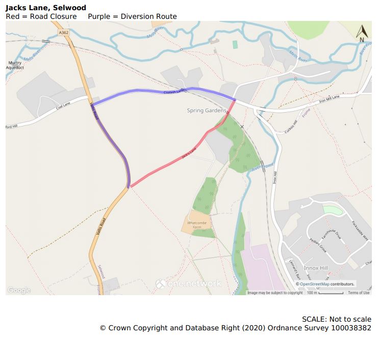 Map of Jacks Lane road closure