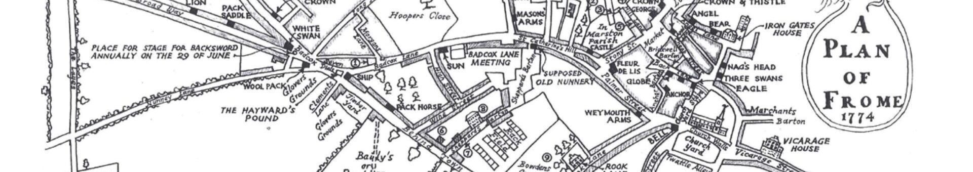 Old hand drawn map of Frome