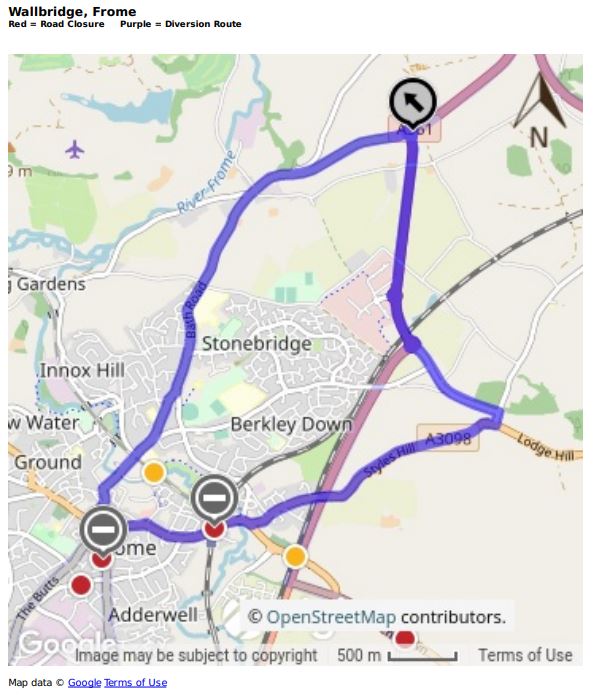 Map showing Wallbridge road closure