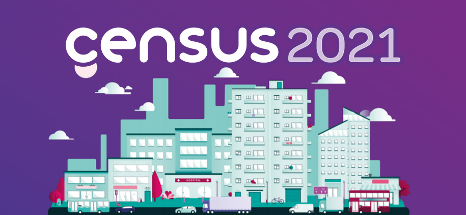 Census 2021 logo with city illustration