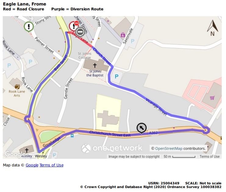 Map showing Eagle Lane road closure and diversion route.