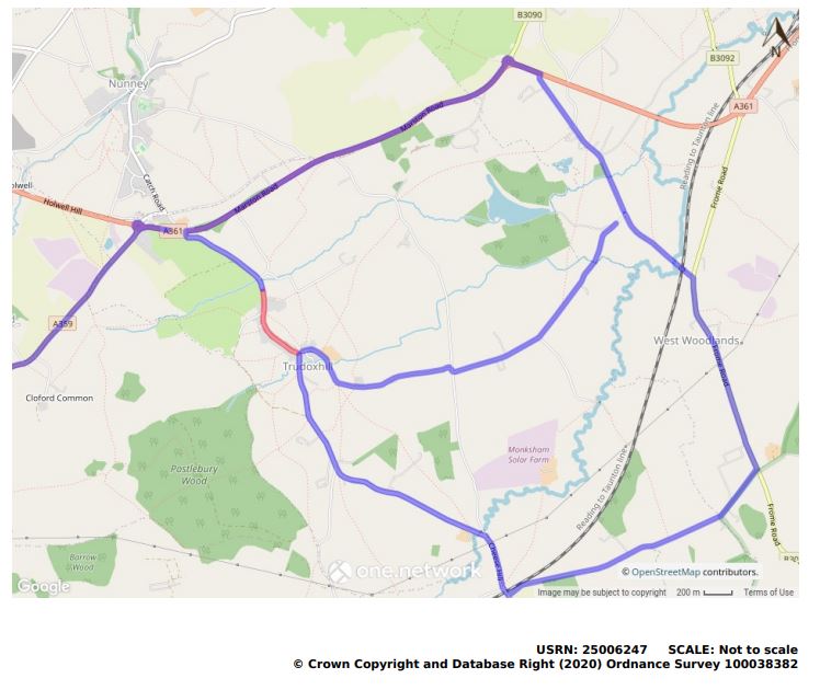 Main Frome Road to Foghamshire Lane road closure map