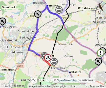 Map showing temporary road closure on A362