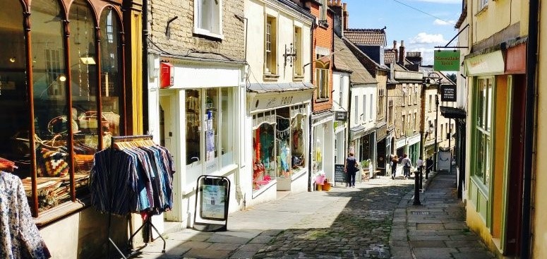 Looking down Catherine Hill on a sunny day