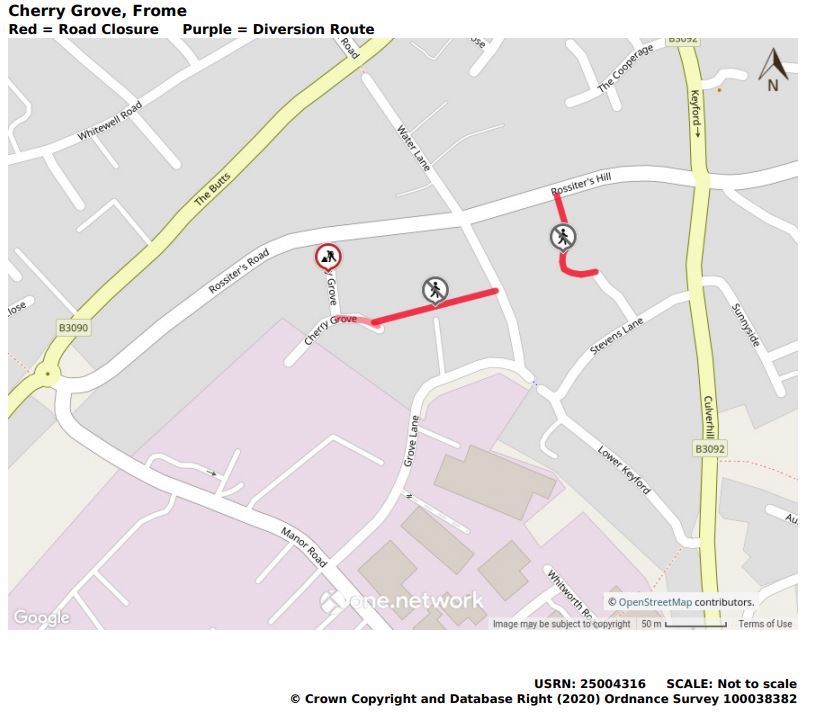 Cherry Grove road and footpath closure map