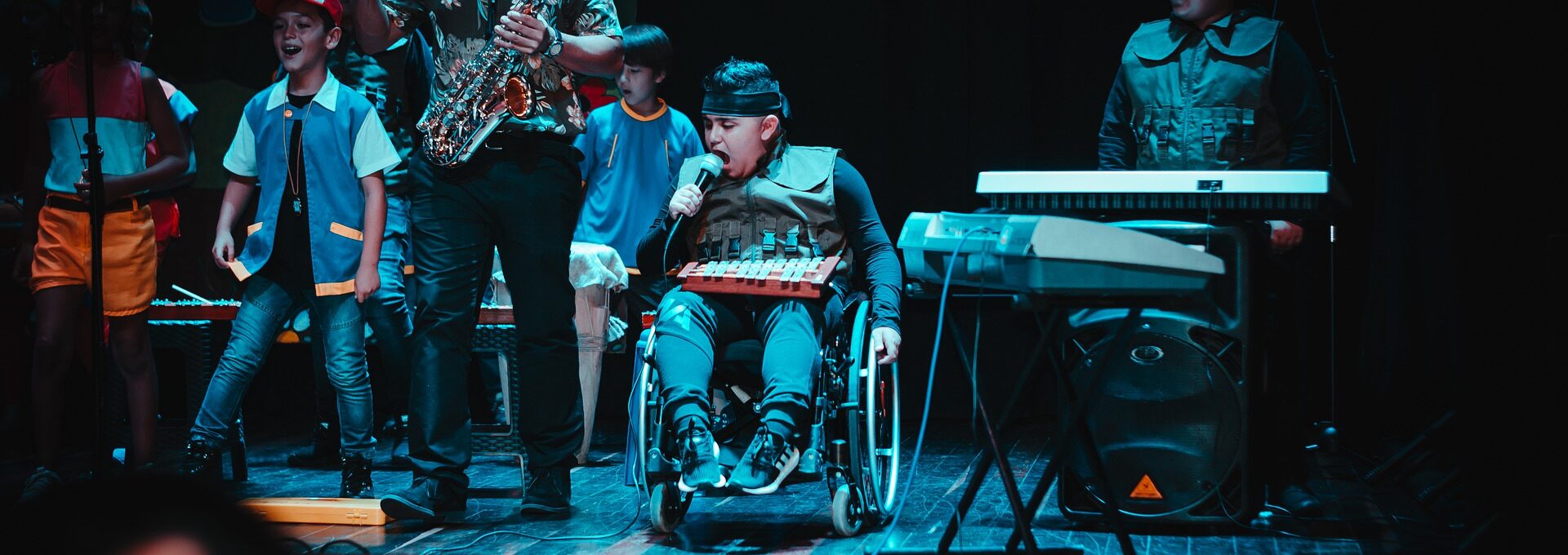 Band playing on a stage