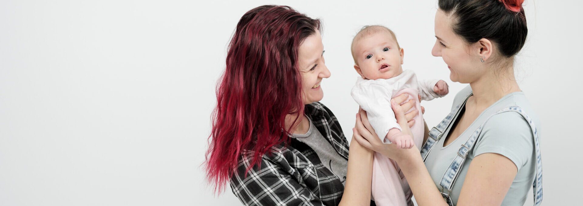 Two young women with a baby.