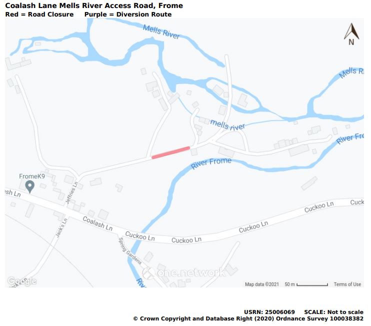 Map of Coalash Lane Mells River Access Road June 2021