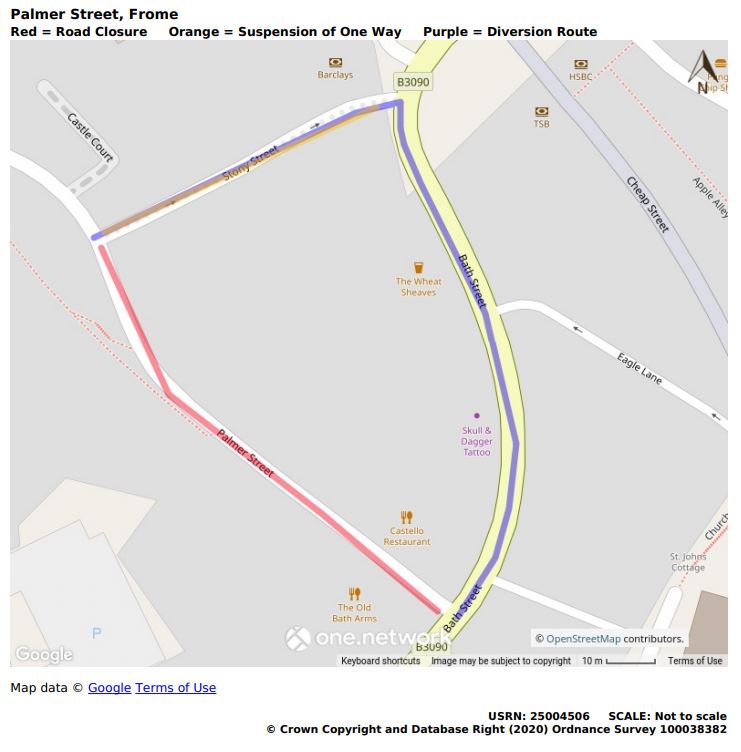 Map of Palmer Street road closure August 2021