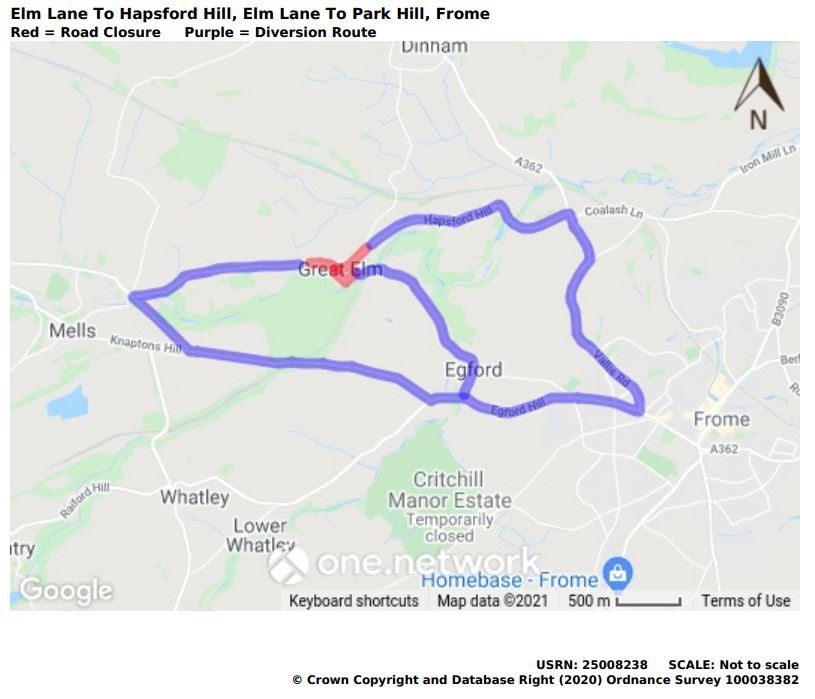 Map of Elm Lane road closure September 2021