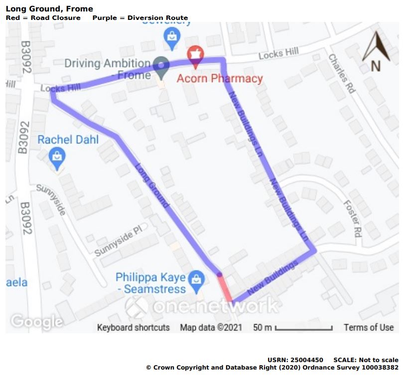 Map of Long Ground road closure