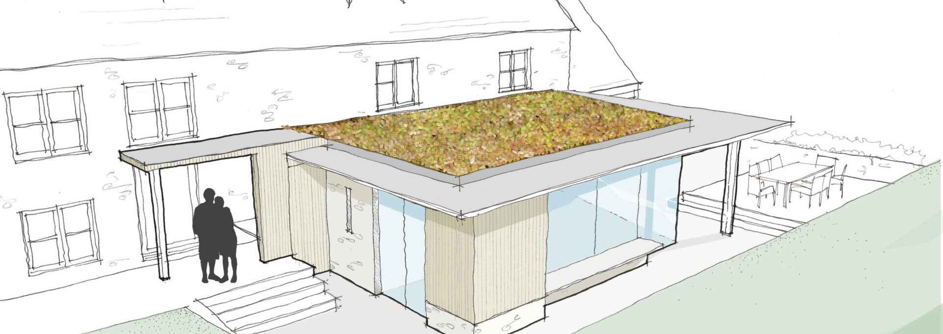 extension sketch with sedum roof