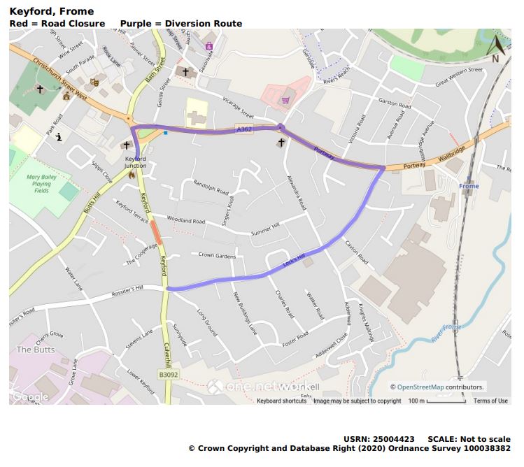 Keyford road closure alternative route map