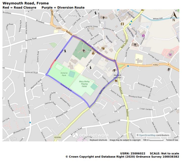 Weymouth Road temporary road closure map