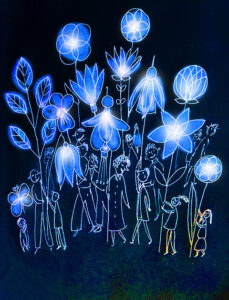 enchanted garden lanterns illustration