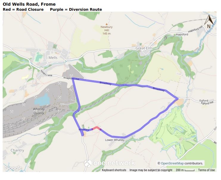 Map of Old Wells Road closure February 2022