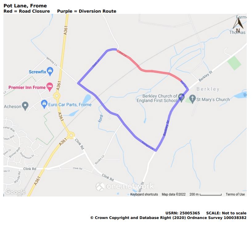 Map of Pot Lane temporary road closure March 2022