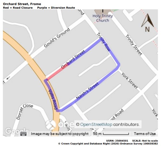 Map of Orchard Street road closure April 2022