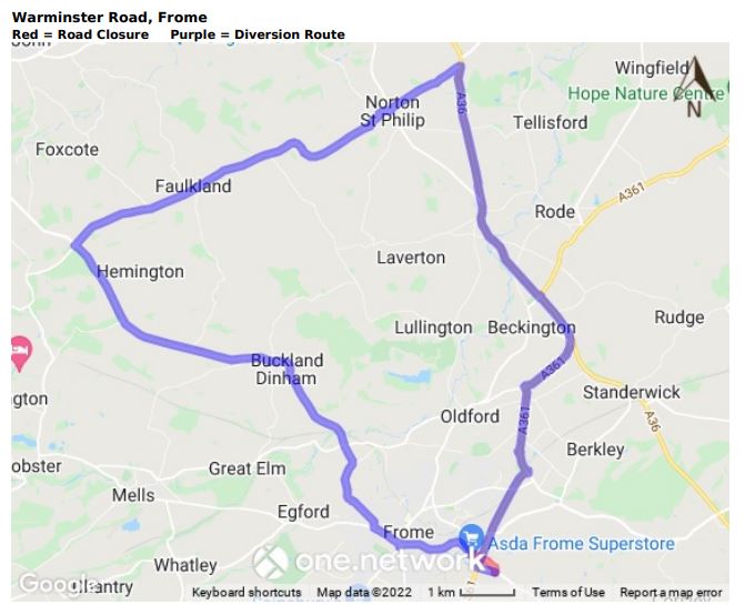 Map of Warminster Road closure April 2022