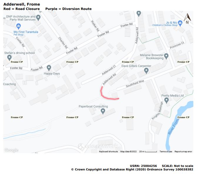 Map of Adderwell temporary road closure June 2022