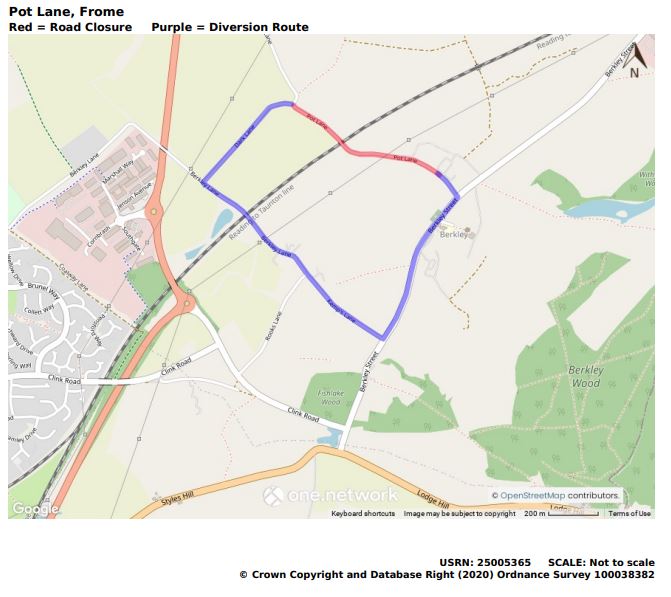 Map of Pot Lane temporary road closure June 2022