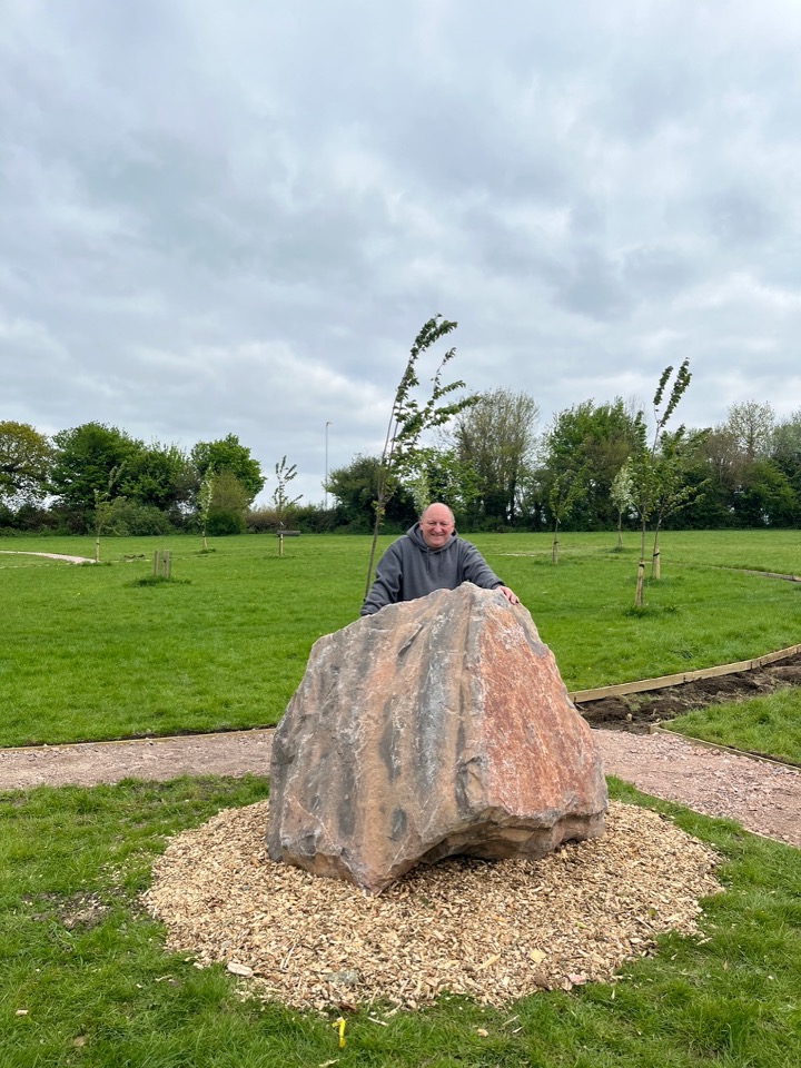 Mark Dorrington with the first of the stones, donated to the Frome by Angela Yeoman.