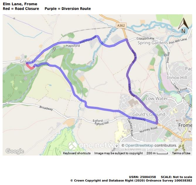 Map of Elm Lane temporary road closure notice July 2022