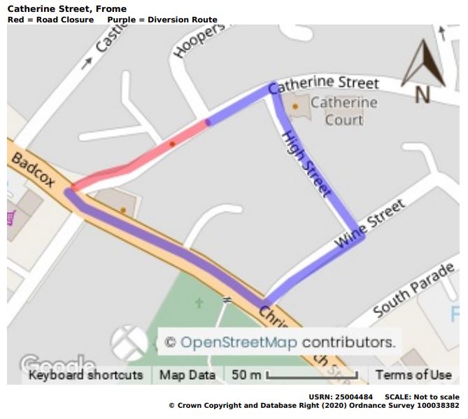 Map of Catherine Street road closure September 2022