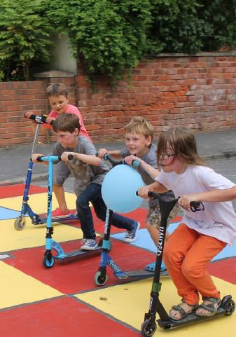 Children on scooters