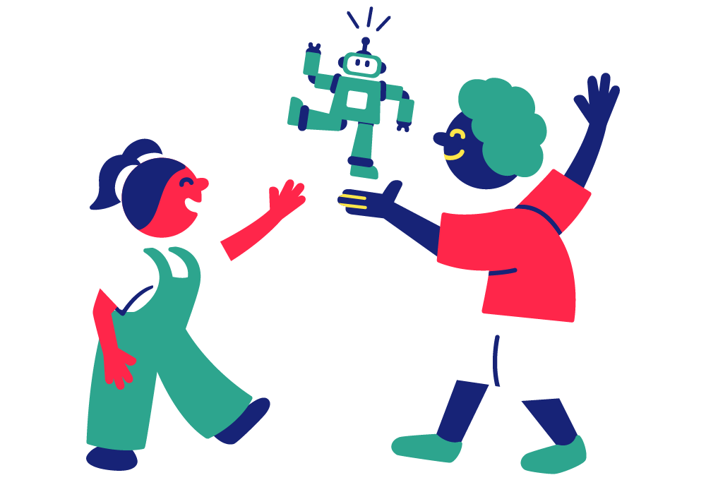 illustration of children with robot