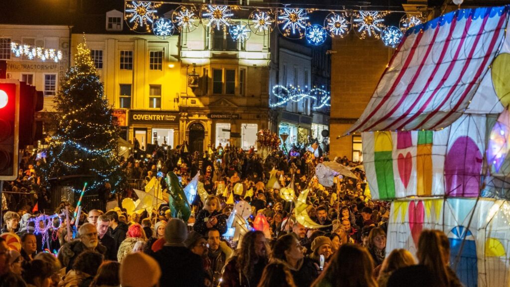 Large crowd enjoying festive lanterns