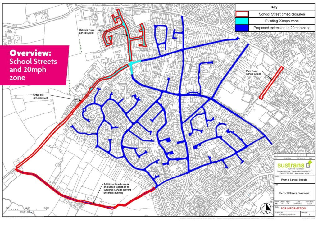 Map of proposed timed closures and 20mph zones - downloadable PDF below